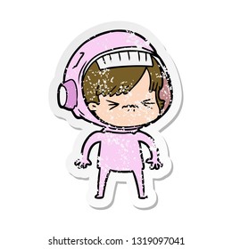 distressed sticker of a angry cartoon space girl