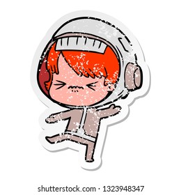 distressed sticker of a angry cartoon space girl