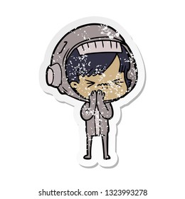 distressed sticker of a angry cartoon space girl