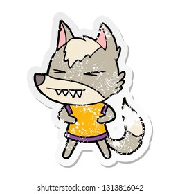 sticker angustiado de una caricatura de lobo enojado