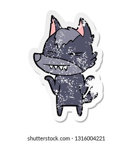 distressed sticker of a angry wolf cartoon