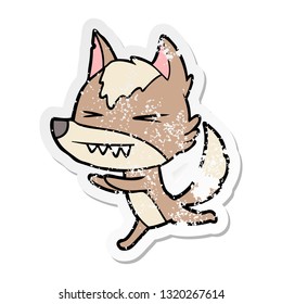 bedrückter Aufkleber eines wütenden Wolfs