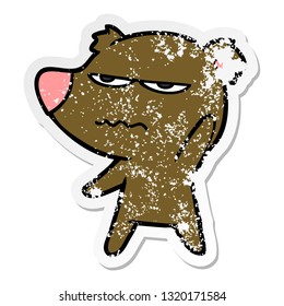 distressed sticker of a annoyed bear cartoon