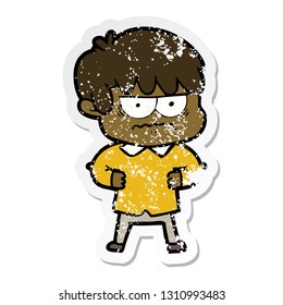 distressed sticker of a annoyed cartoon boy