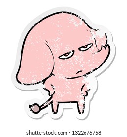 distressed sticker of a annoyed cartoon elephant