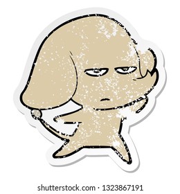 distressed sticker of a annoyed cartoon elephant