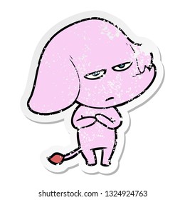 distressed sticker of a annoyed cartoon elephant