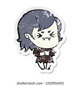 distressed sticker of a annoyed cartoon vampire girl