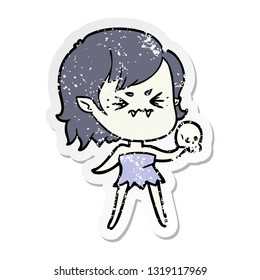 distressed sticker of a annoyed cartoon vampire girl