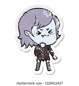 distressed sticker of a annoyed cartoon vampire girl
