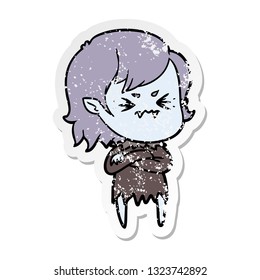 distressed sticker of a annoyed cartoon vampire girl