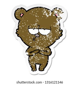 distressed sticker of a bored bear cartoon