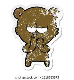 distressed sticker of a bored bear cartoon
