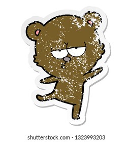 distressed sticker of a bored bear cartoon