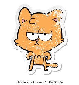 distressed sticker of a bored cartoon cat