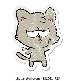 distressed sticker of a bored cartoon cat