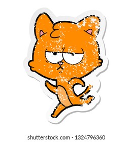 distressed sticker of a bored cartoon cat