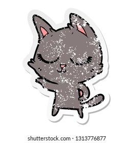 distressed sticker of a calm cartoon cat