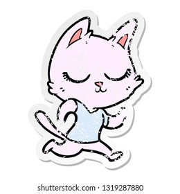 distressed sticker of a calm cartoon cat running