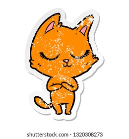 distressed sticker of a calm cartoon cat