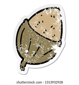 distressed sticker of a cartoon acorn