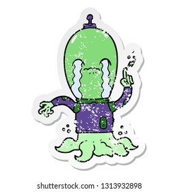 distressed sticker of a cartoon alien
