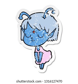 distressed sticker of a cartoon alien girl