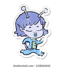 distressed sticker of a cartoon alien girl