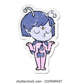 distressed sticker of a cartoon alien girl