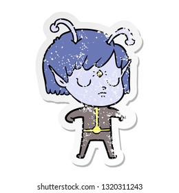 distressed sticker of a cartoon alien girl