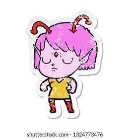 distressed sticker of a cartoon alien girl