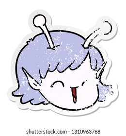 pegatina angustiada de una caricatura de una chica alienígena del espacio cara