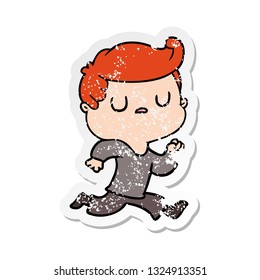 distressed sticker of a cartoon aloof man running