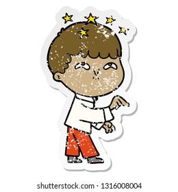 distressed sticker of a cartoon amazed boy