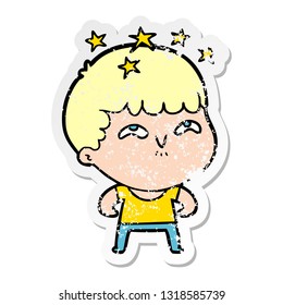 distressed sticker of a cartoon amazed boy