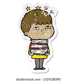 distressed sticker of a cartoon amazed boy