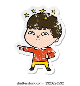 distressed sticker of a cartoon amazed boy
