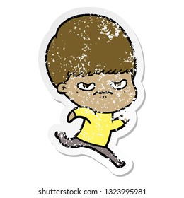 distressed sticker of a cartoon angry boy