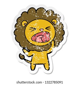 distressed sticker of a cartoon angry lion