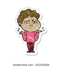 distressed sticker of a cartoon angry man