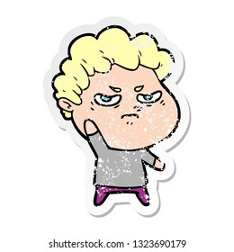 distressed sticker of a cartoon angry man