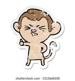 sticker angustiado de una caricatura de mono enojado