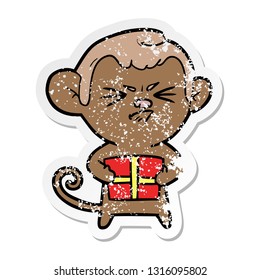 bedrückter Aufkleber eines wütenden Karikaturenaffen