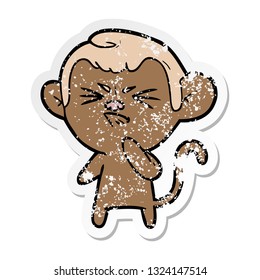 distressed sticker of a cartoon angry monkey
