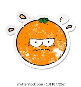distressed sticker of a cartoon angry orange