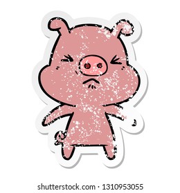 distressed sticker of a cartoon angry pig