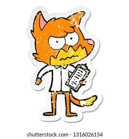 distressed sticker of a cartoon annoyed fox