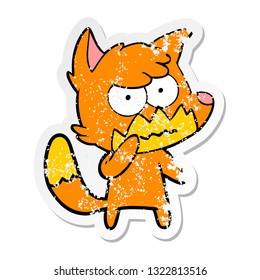 distressed sticker of a cartoon annoyed fox