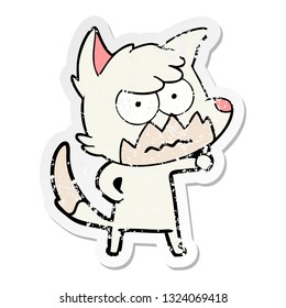 distressed sticker of a cartoon annoyed fox