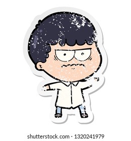 distressed sticker of a cartoon annoyed man